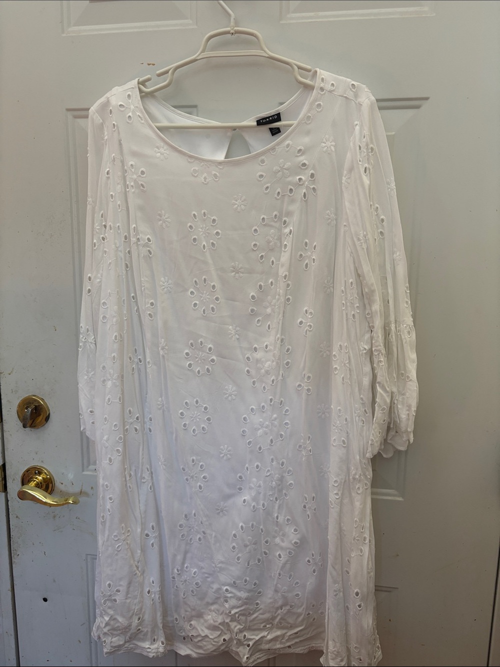 Torrid White Eyelet Long Sleeve Shift Dress